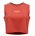 Red sleeveless shirt with 'Brickhouse' logo on a white background