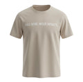 Beige t-shirt with text 'FULL SEND. MIXED RESULTS.' on a white background