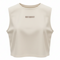 Beige sleeveless top with 'BRICKHOUSE' logo on a white background