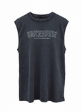 Black sleeveless shirt with 'BRICKHOUSE' text on a white background