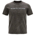 Black t-shirt with 'Mid Genetics, Elite Effort' text on a white background