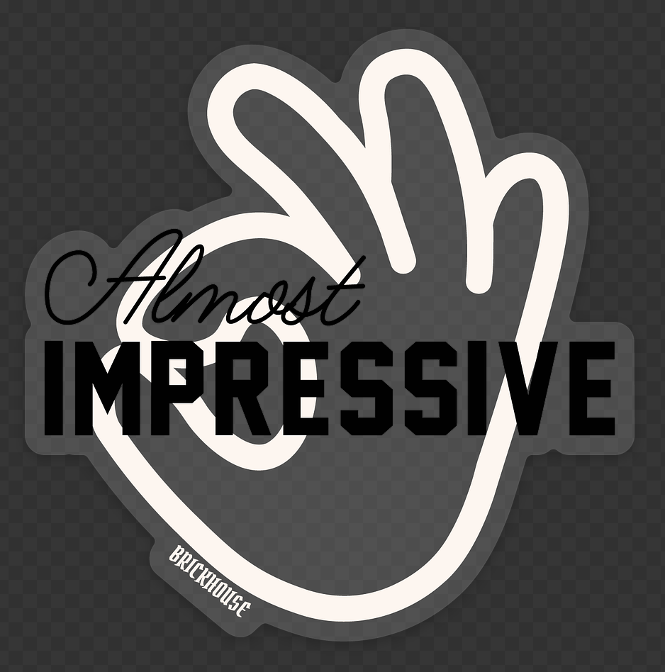 Hand-shaped logo with 'Almost IMPRESSIVE' text on a transparent background