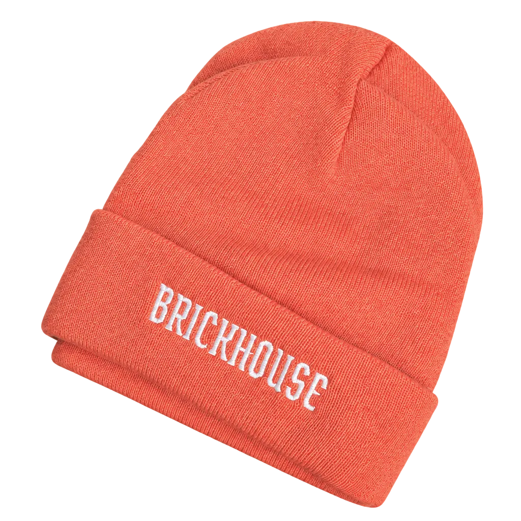 Coral-orange beanie with transparent background