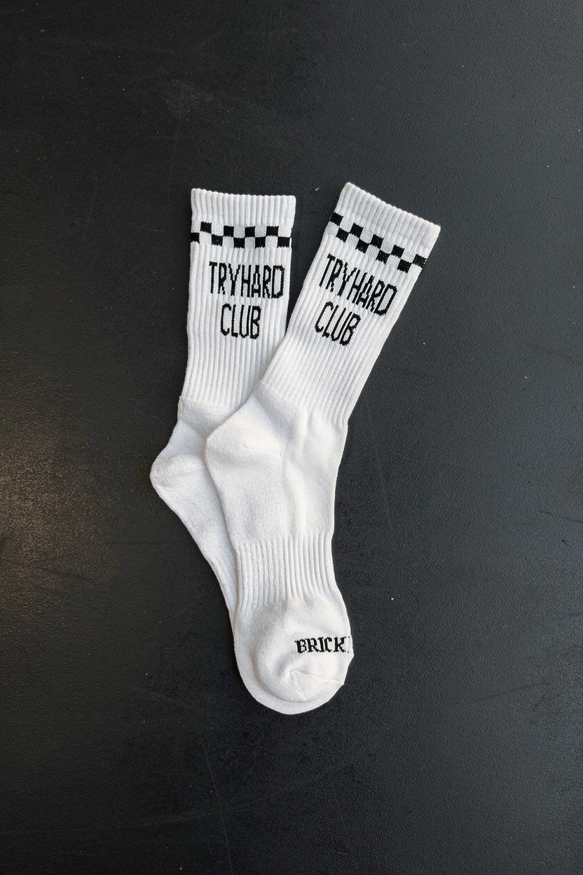 Tryhard Club Jacquard Crew Socks – Black  / White