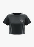 A dark grey cropped short-sleeve t-shirt with a white 'TRYHARD CLUB' logo printed on the left chest, displayed against a light gray background.